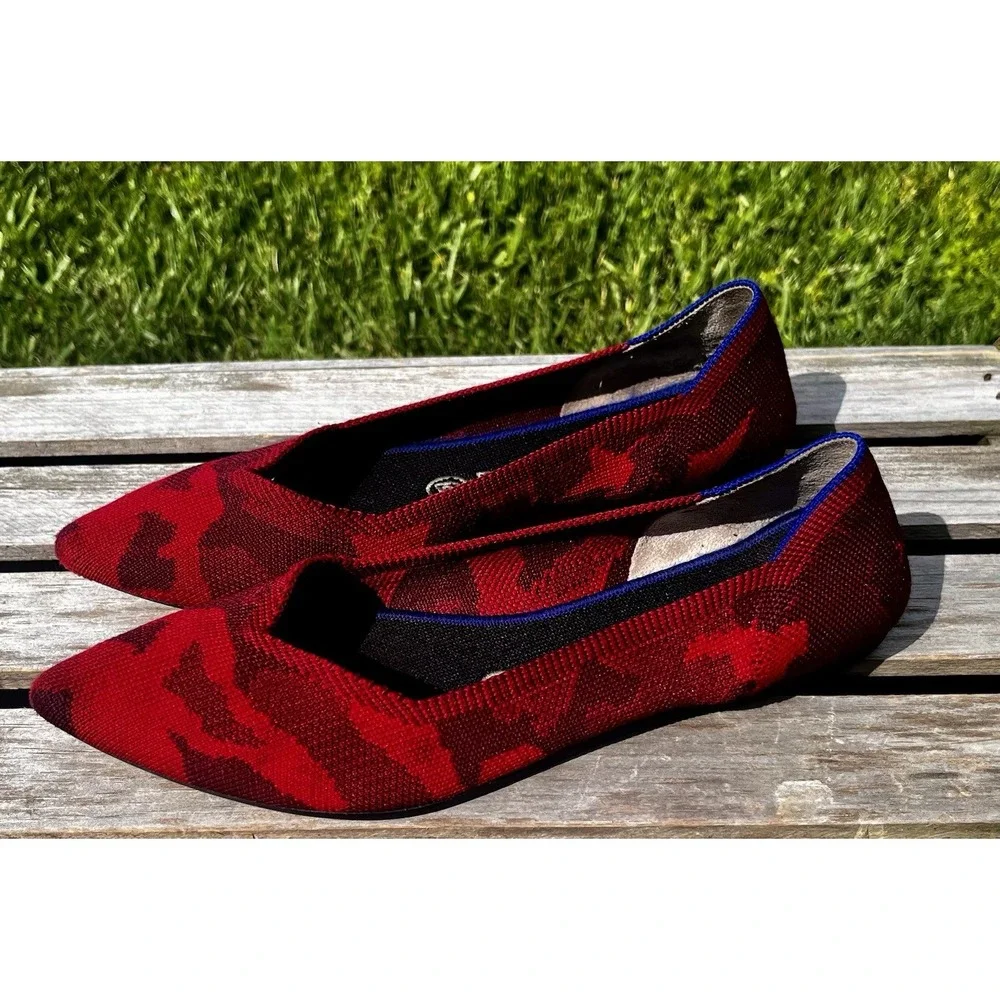 Rothy's Shoes Women's Size 7.5 Red Camo Pointed‎ Toe Ballet Flats